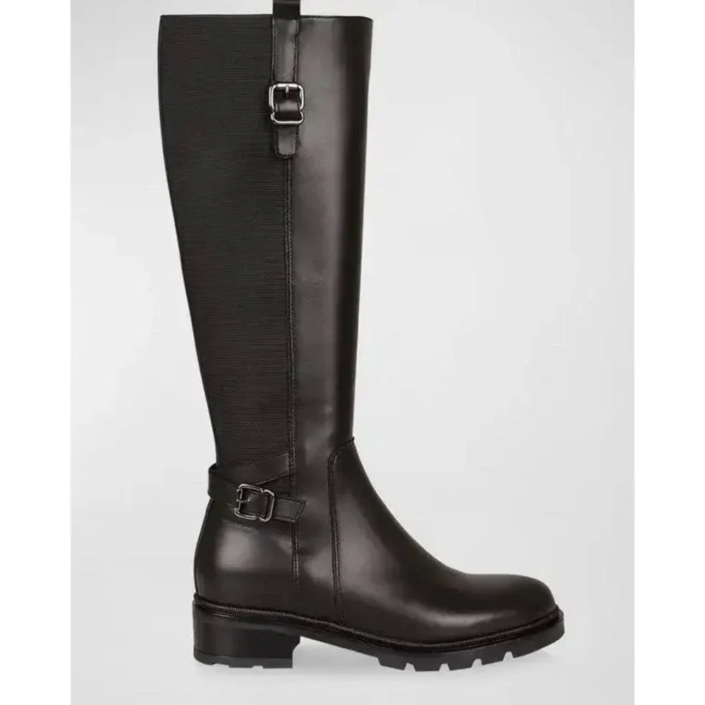 La Canadienne Saint Riding‎ Boots Black Leather Knee High Buckle Lug Sz 9 Women
